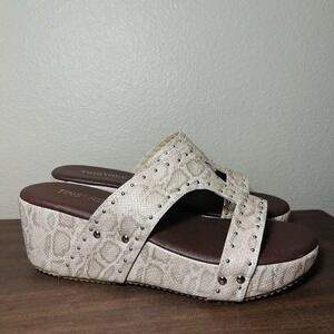 Tinstree Champagne Leopard Platform Slide Sandals Bling Vacation Cruise Sz 9